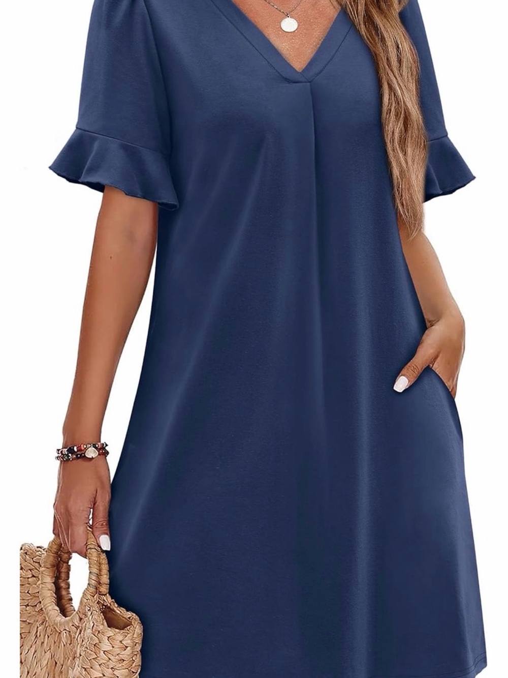 BRAND NEW! Women’s Navy V-Neck Ruffle Sleeve Dress